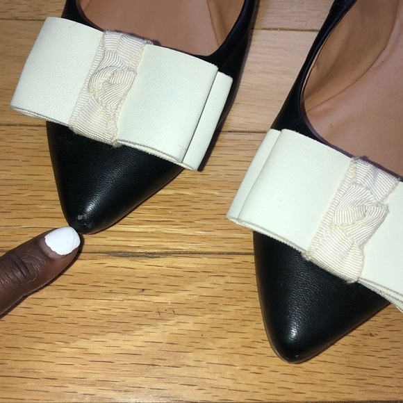 J. CREW WOMANS BLACK POINTY TOE WHITE BOW FLATS - Picture 4 of 8